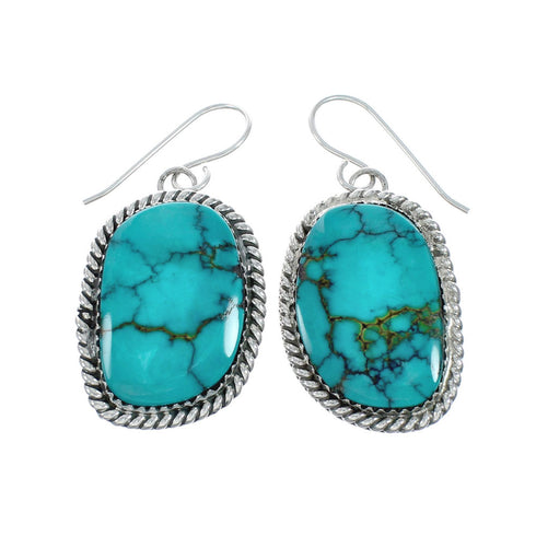 Native American Turquoise Sterling Silver Hook Dangle Navajo Earrings X11396